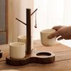walnut water cup set, coarse pottery teacup, coffee cup in hand, tea tasting, teacup holder, desktop storage drain rack