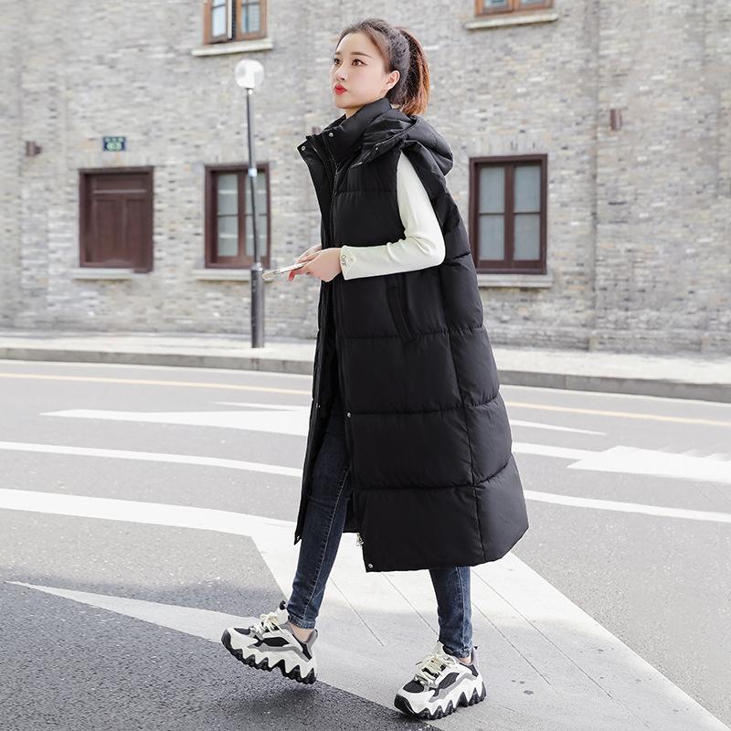 New Cotton Vest Long Versatile Vest Hooded Slimming Belt Style Fashionable Korean Loose Women's Jacket