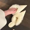 Меховые женские тапочки с острым носком, сексуальные замшевые шлепанцы на высоком каблуке, зимняя обувь 2025 года, тренд, элегантная вечеринка, Zapatos Mujer