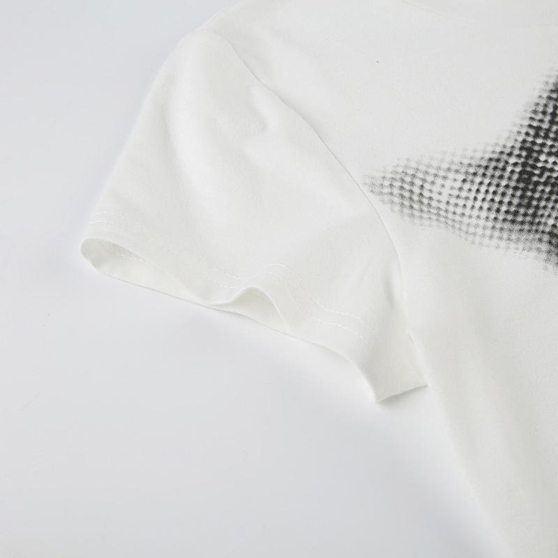 Укороченный топ с принтом животных в стиле Харадзюку, базовая белая футболка с коротким рукавом и круглым вырезом, женская повседневная облегающая футболка, женская винтажная одежда y2k