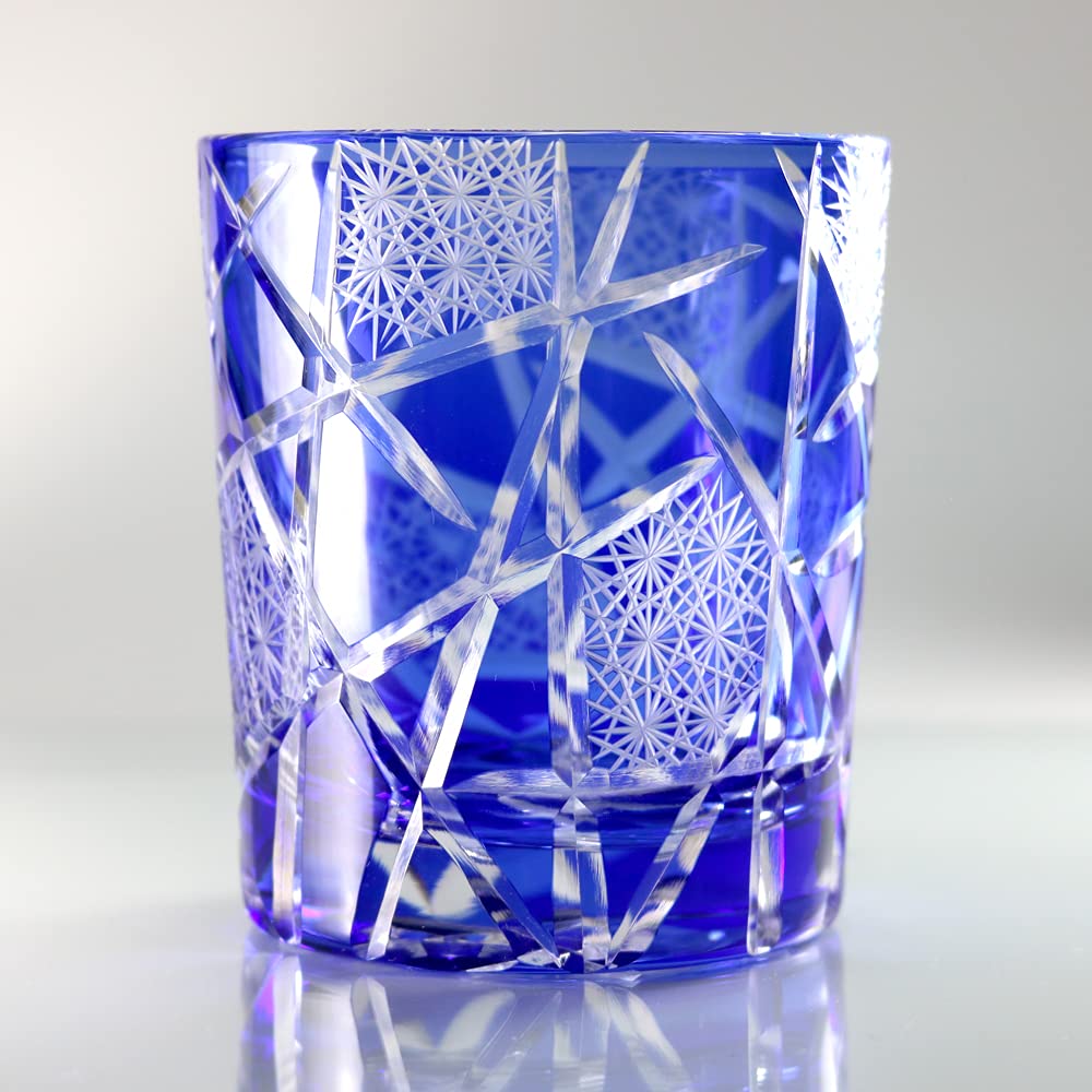 GREEM MARKET Crafts Cut Glass Gift Present Glasswork Kiriko Glass Chrysanthemum Tsunagi Cup Shochu Glass Rocks Glass Blue Blue B Type Product Number