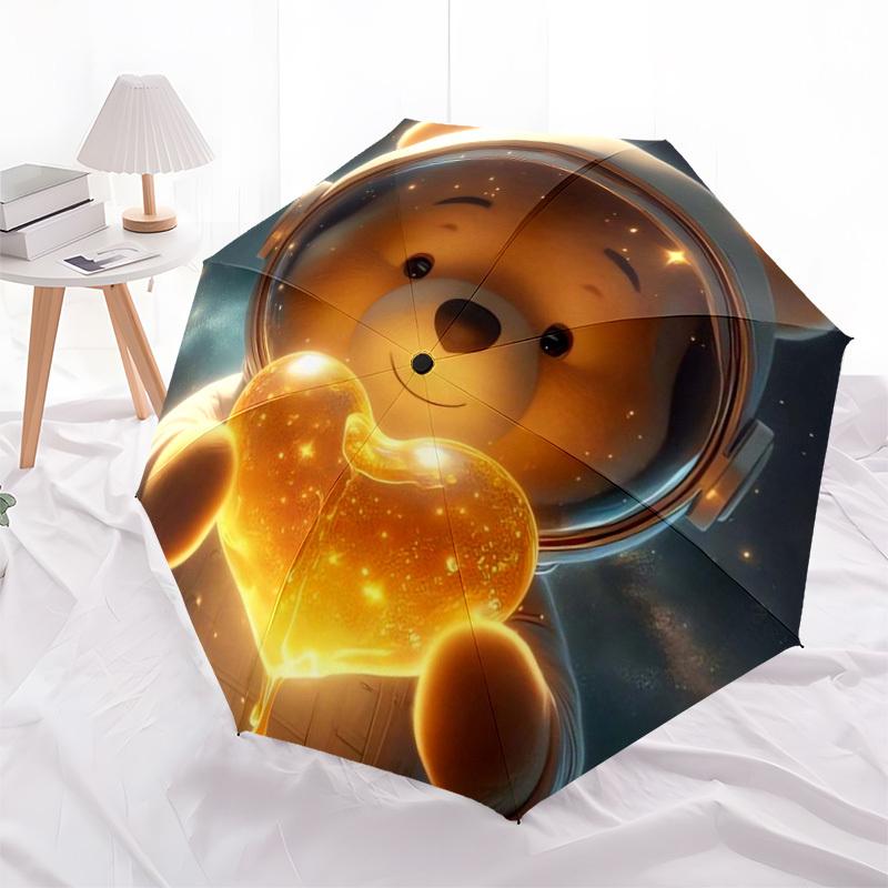 1pc Teddy Bear Astronaut Heart Space Umbrella with Plastic Handle,Suitable for All Seasons Home Travel Outdoor UmbrellaDD287