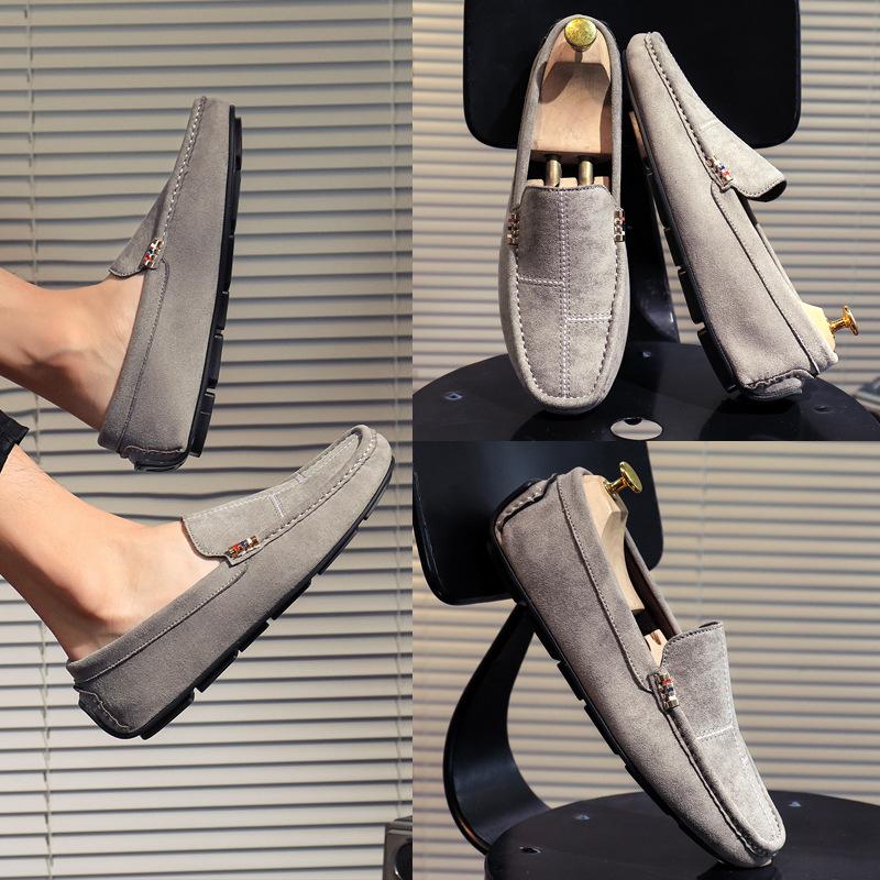 Модные мужские мокасины без застежек, повседневная мужская обувь на осень, легкие туфли на плоской подошве, мужские прогулочные туфли, замшевые кожаные мягкие мокасины для вождения