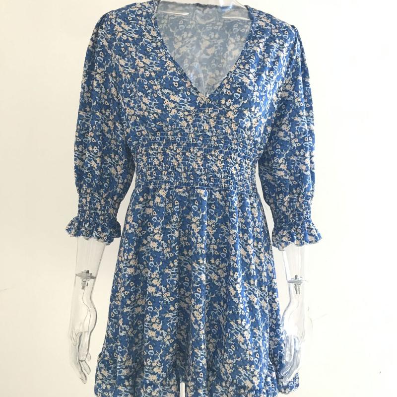 GMXIA Платье миди с приталенным пуловером в стиле бохо с короткими рукавами и цветочным принтом