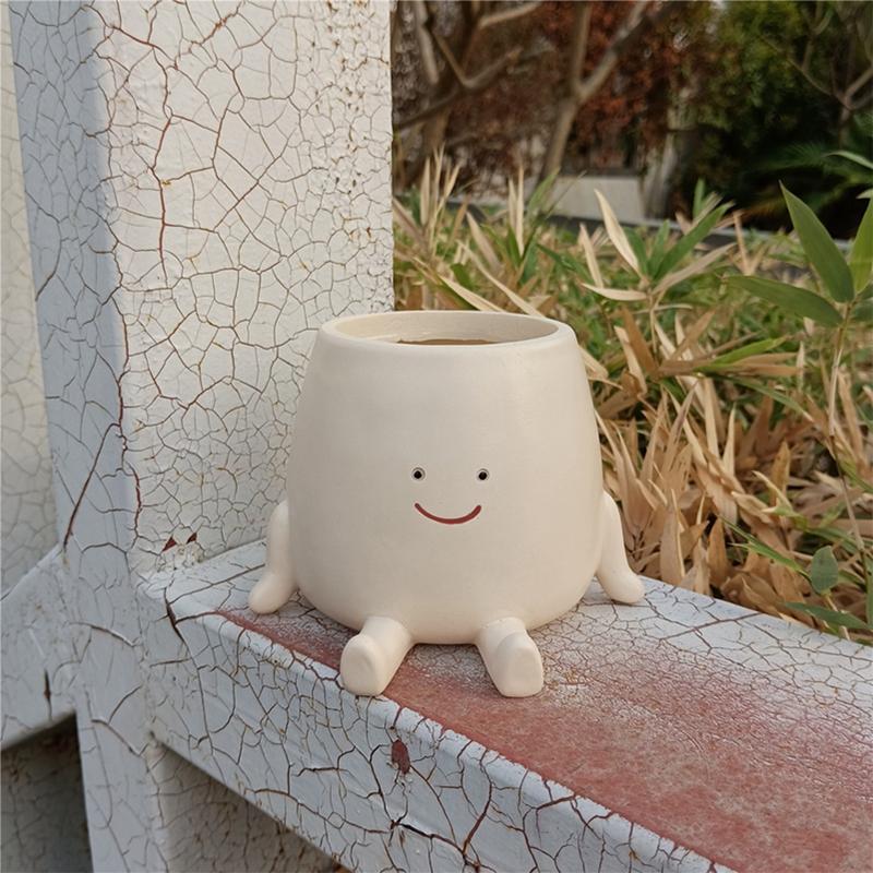 Милые горшки для суккулентов из смолы, креативный контейнер для цветов в виде улыбки и лица, декор для дома и сада