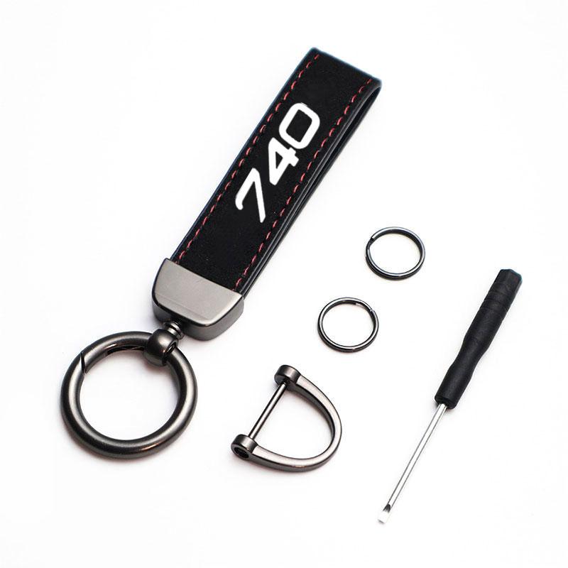 Luxury Keyring Suede Car Keychain Ring Vintage Leather Zinc Alloy Key Chain Keys Holder Universal For Volvo 740 Car Accessories