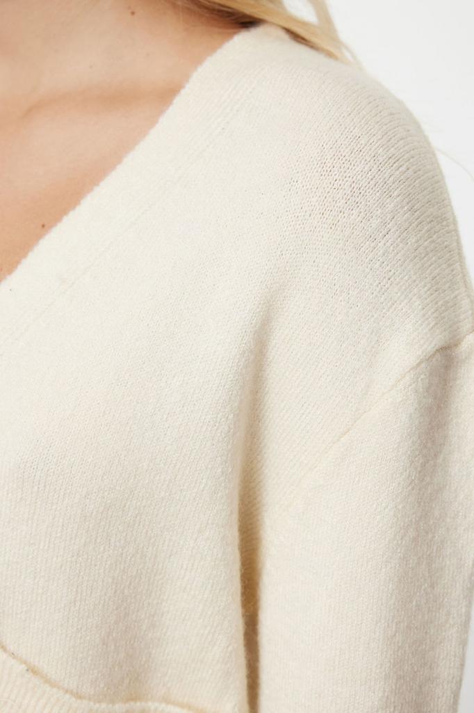 Women's Fashion Stylish Cardigan Ecru Wool Basic Crop Knitwear Cardigan