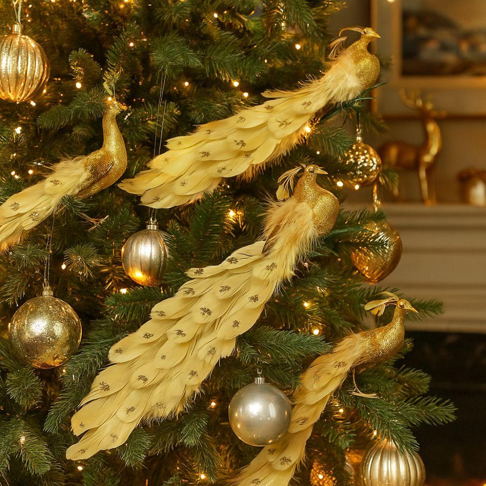 Красочные Рождественские Птички Украшения Блестящее Перо Украшение для Рождественской Елки Садовое Украшение