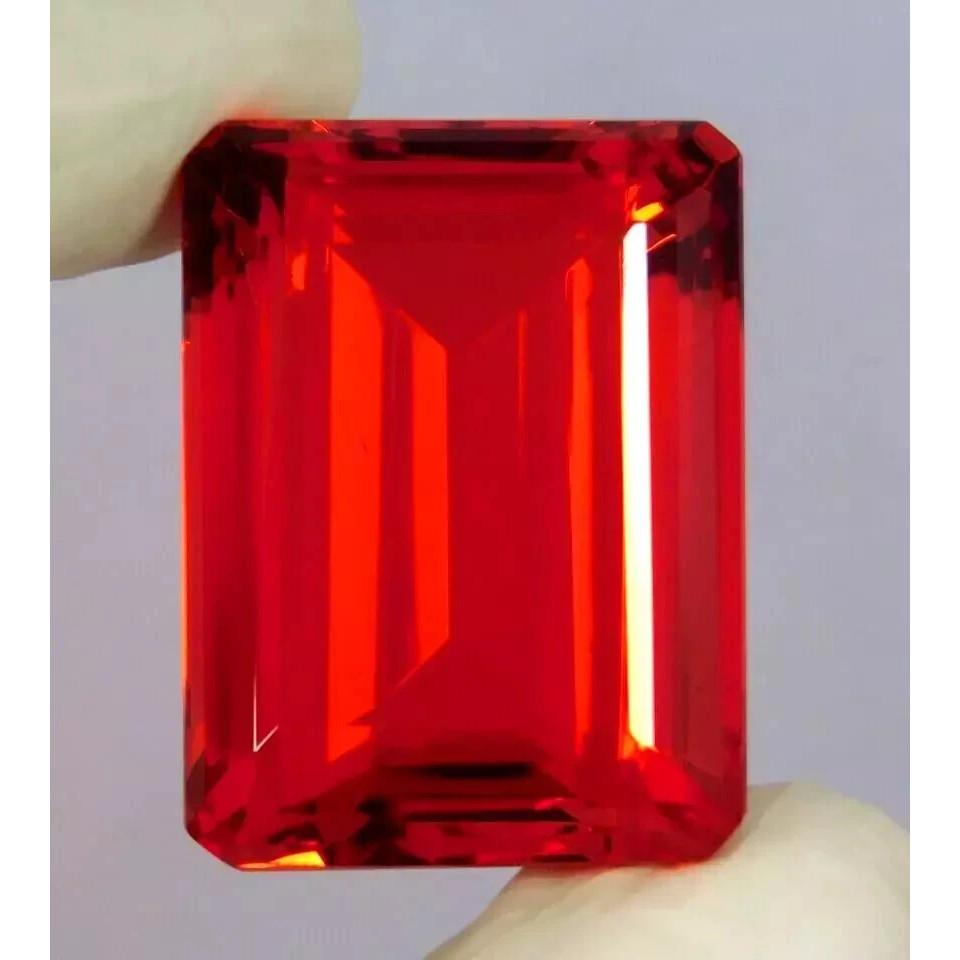 Stunning Red Orange Mexican Opal Natural Emerald Cut 70+ Ct Certified Gemstone
