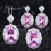 Elegant Vintage Pink Diamond Pendant Necklace Pink Crystal Ring Gemstone Earrings Jewelry Set