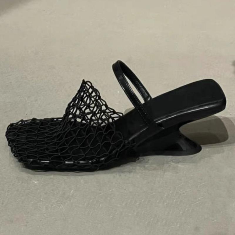 Модные женские тапочки, балетки с сеткой Fish Mesh Hollow, женские, лето 2024, новые модные босоножки на каблуках, женские шлепанцы Zapatos De Mujer