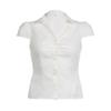 Women's Button Down Shirts Cap Sleeve Lapel Collar Tie Back Slim Fit Tops Summer Shirts