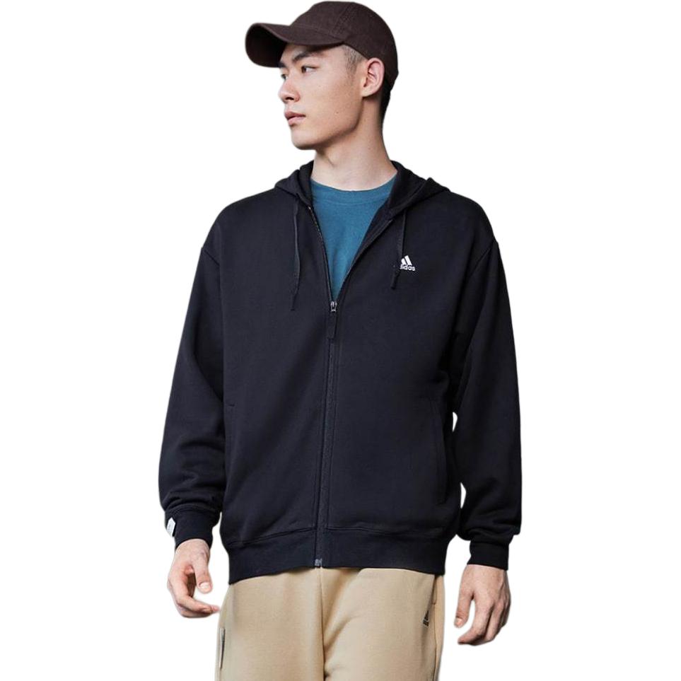 adidas Толстовка с капюшоном на молнии, флисовая, спортивная, повседневная куртка, унисекс, черная IV7607
