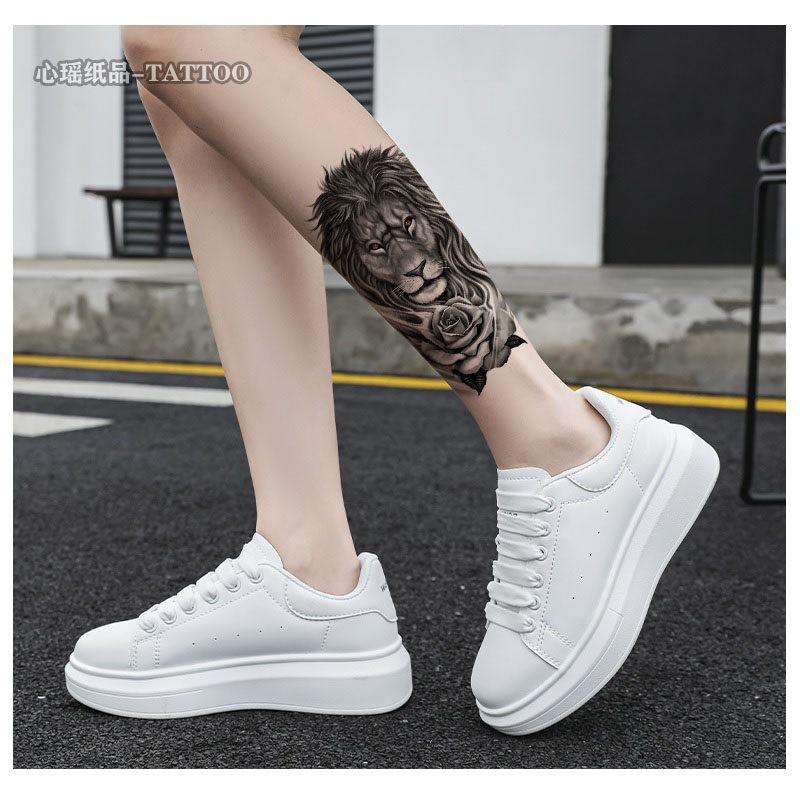 Set Tattoo Stickers 12 Black Animals Lion Wolf Big Pattern Water Transfer Print Simulation Tattoo Sticker Tattoo