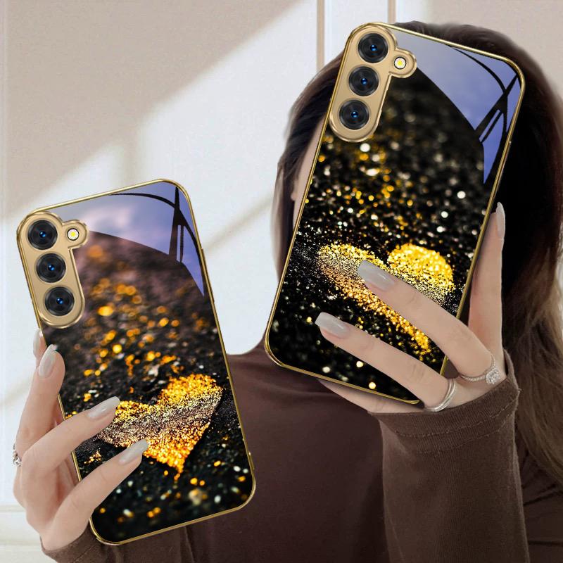 Сияющее сердце Для Samsung Galaxy S20 FE S21 S22 Ultra S23 Plus S24 Ultra 25Ultra S21+ S9+ 22Plus Золотой стеклянный чехол для телефона
