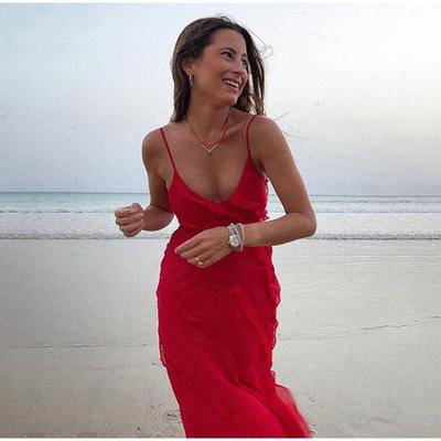 Сексуальное элегантное женское платье макси без рукавов с открытой спиной, на бретелях-спагетти и с оборками, для вечеринки, клуба, летних платьев