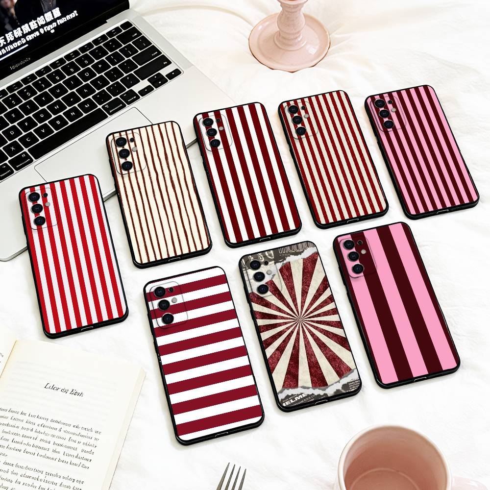 B-Burgundy W-White Stripe Phone Case For Samsung S 25,24,23,22,30,21,10,9,Ultra,Plus,Lite,FE,4,5 G Soft Black Case