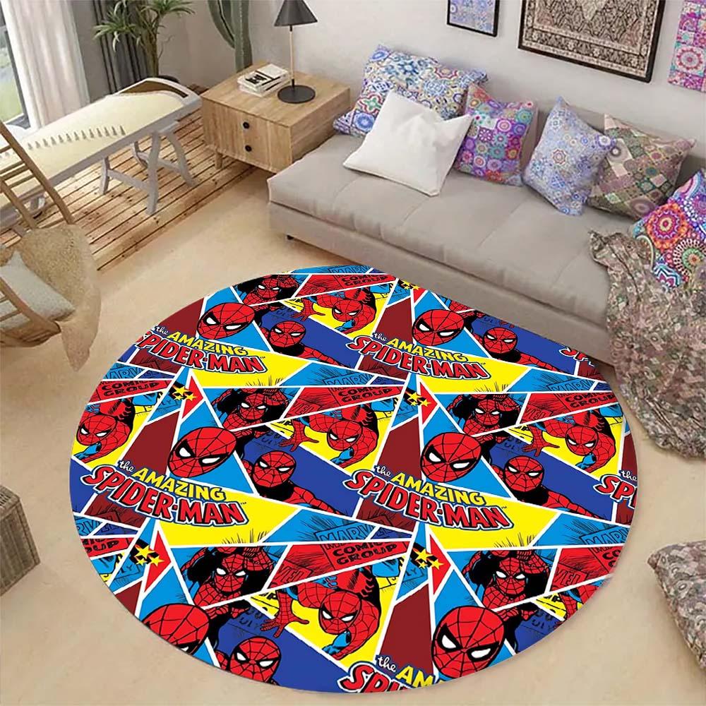 Cool Spider-Man cartoon print round carpet, bedroom, living room and office rotating chair carpet, home decoration