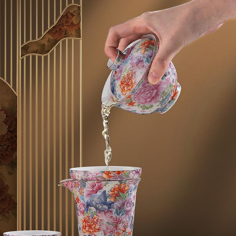 Souvenir Enamel Color Wanhua Ceramic Kung Fu Tea Set Creative Annual Meeting Gifts High-end Guochao Tea Ware Teacup