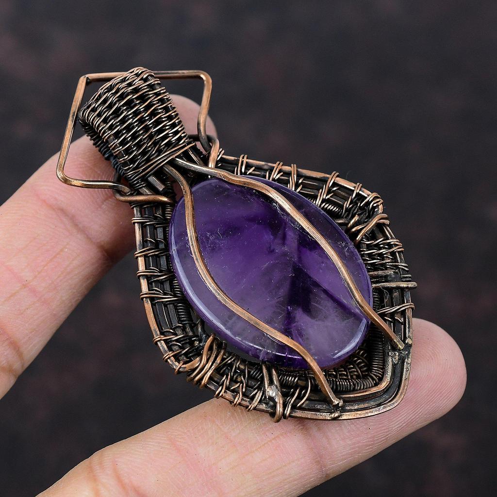 Медный кулон со звездой и аметистом, кулон с драгоценным камнем, медные украшения, элегантный кулон, ювелирные изделия ручной работы, женский специальный подарок