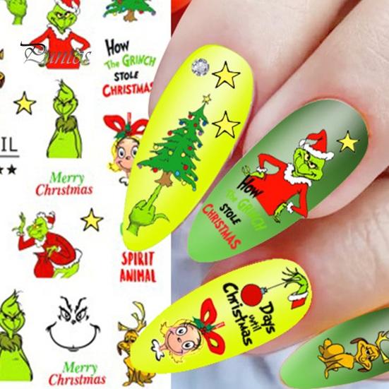 2 шт. зеленые пушистые наклейки для ногтей, рождественские безопасные стильные красивые мультяшные нежные дизайнерские наклейки для дизайна ногтей