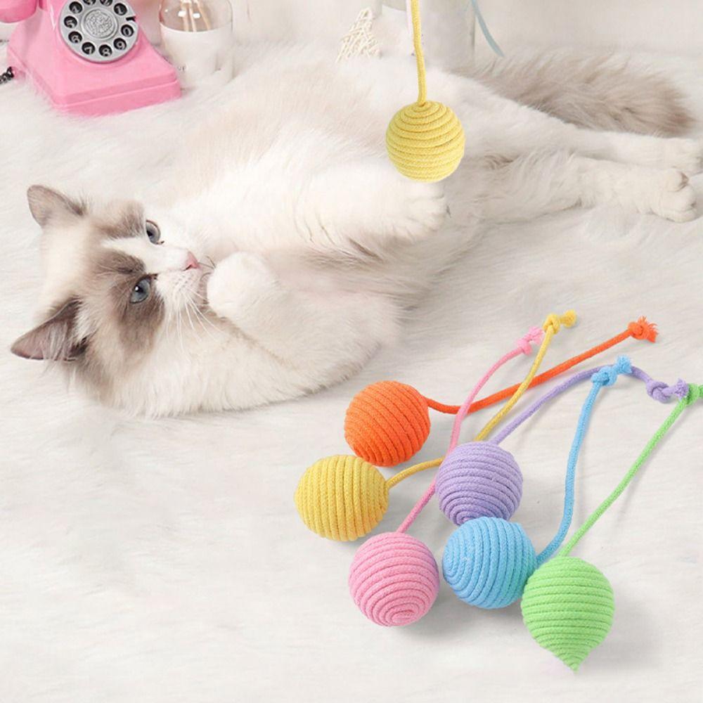 Bite Resistant Cat Cotton Rope Ball Wear Resistant Cat Colorful Ball Toy  Self Happy