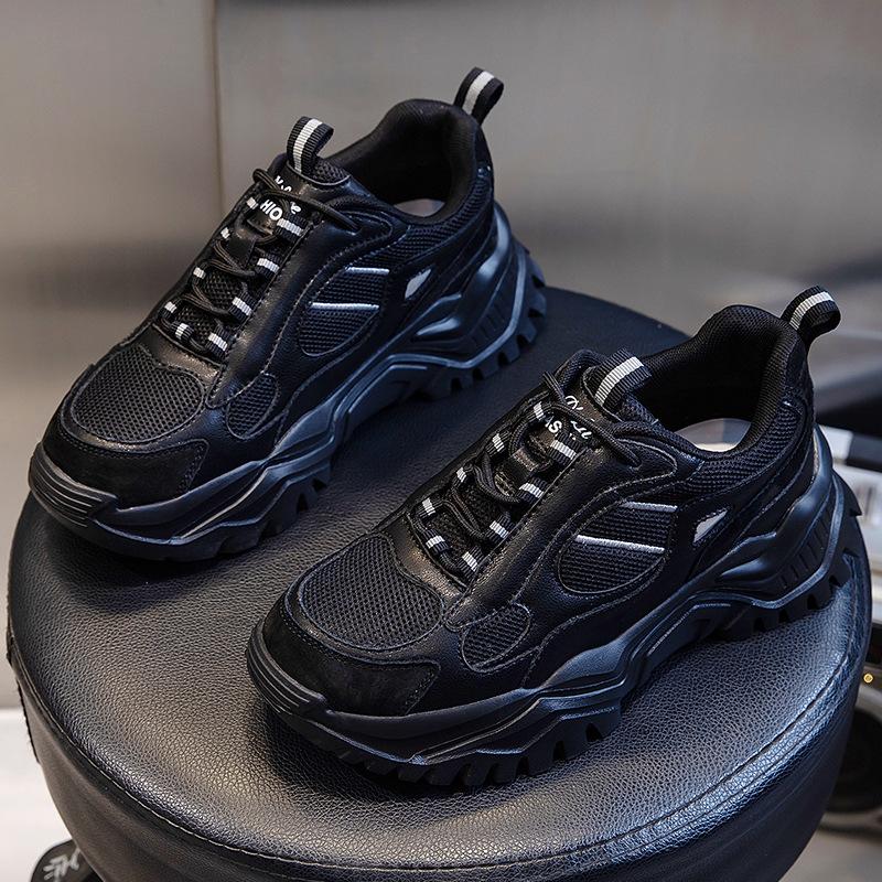 Папины кроссовки весна 2025 новые толстая подошва увеличивающие рост удобные повседневные спортивные женские туфли универсальные для бега кожаные женские туфли