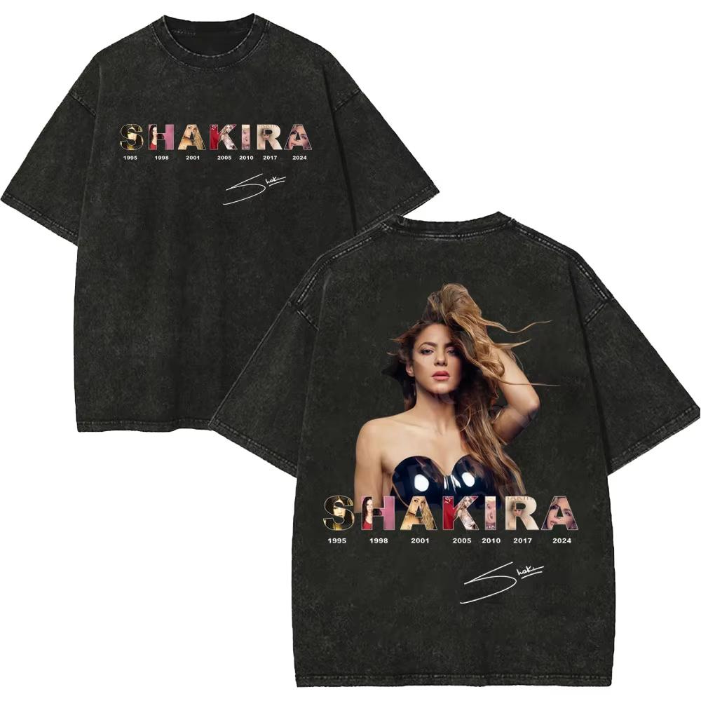Vintage Washed Shakira Las Mujeres Ya No Lloran World Tour 2026 Merch T-shirts Men Women Oversized Short Sleeves High Quality Female Male Clothing