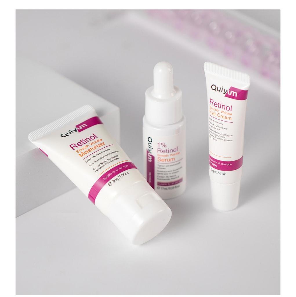 QUIYUM Набор средств по уходу за кожей с ретинолом — набор из 3 предметов для борьбы со старением, включающий увлажняющую сыворотку для лица, увлажняющий крем и крем для глаз