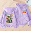 Toy Story Grid Print Purple Kids Autumn Zip Up Hoodie, Front Back Graphic Boys Girls Zipper Hooded Jacket Children Outerwear