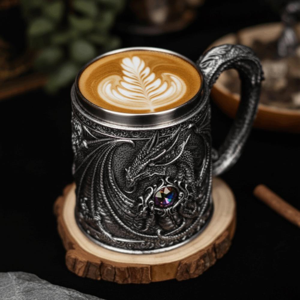 304 Stainless Steel Inner Gothic Flying Dragon Beer Stein Insulated Coffee Mug Vintage