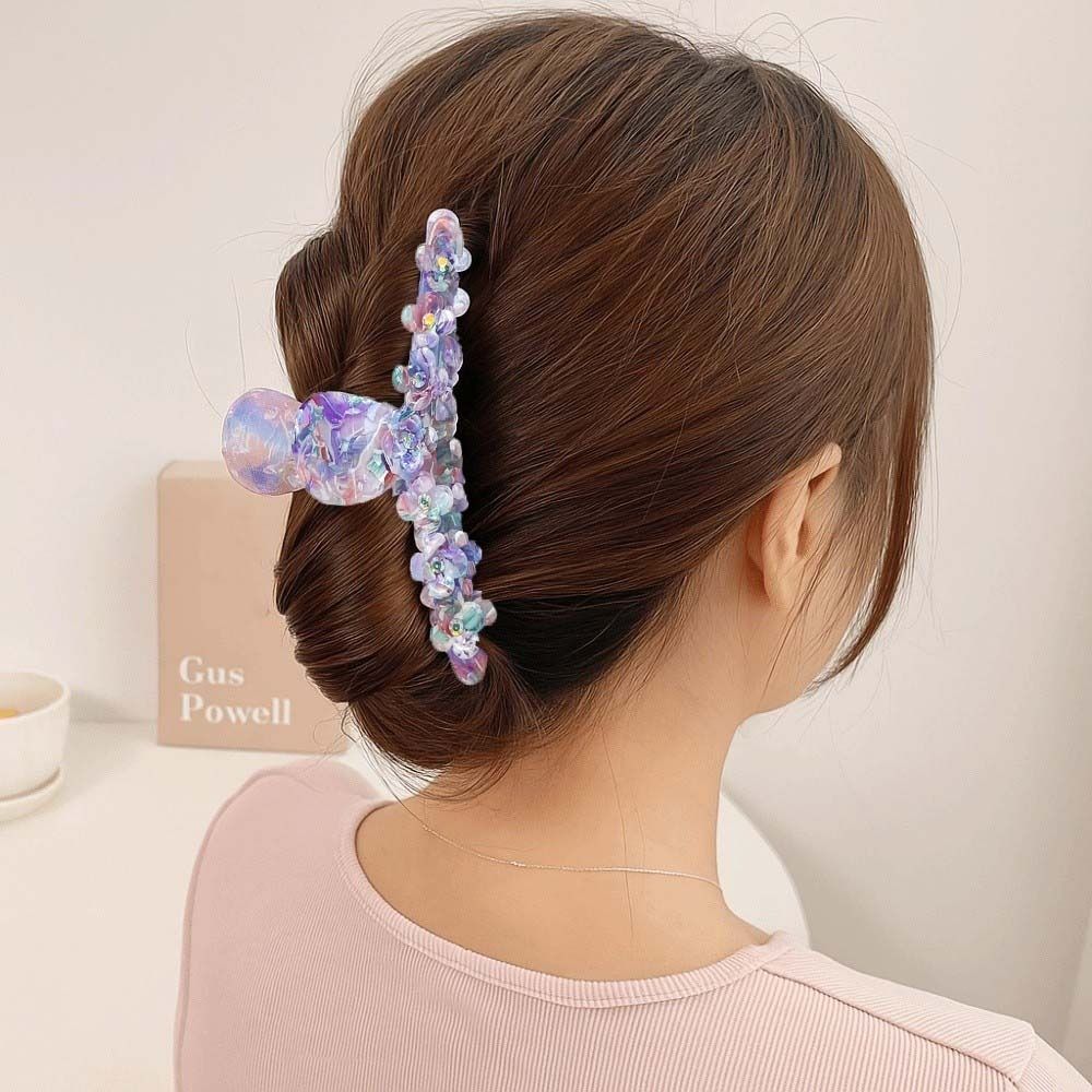 Elegant Straight Line Shaped Shark Clip Korean Style Acetic Acid Hair Claw Flower Hair Claw Gifts
