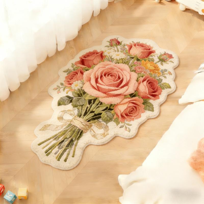 Flower Pattern Bedroom Decor Rose Carpet Irregular Shape Carpets for Living Room Fluffy Soft Lounge Floor Mat Thickend Plush Rug