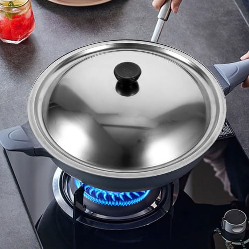 Крышка для кастрюли/сковороды HOLIDYOYO, универсальная, крышка для вока 32 см, крышка для кастрюли из нержавеющей стали/железа, замена крышки для сковороды/сковороды, ручка для готовки в комплекте, Cookw