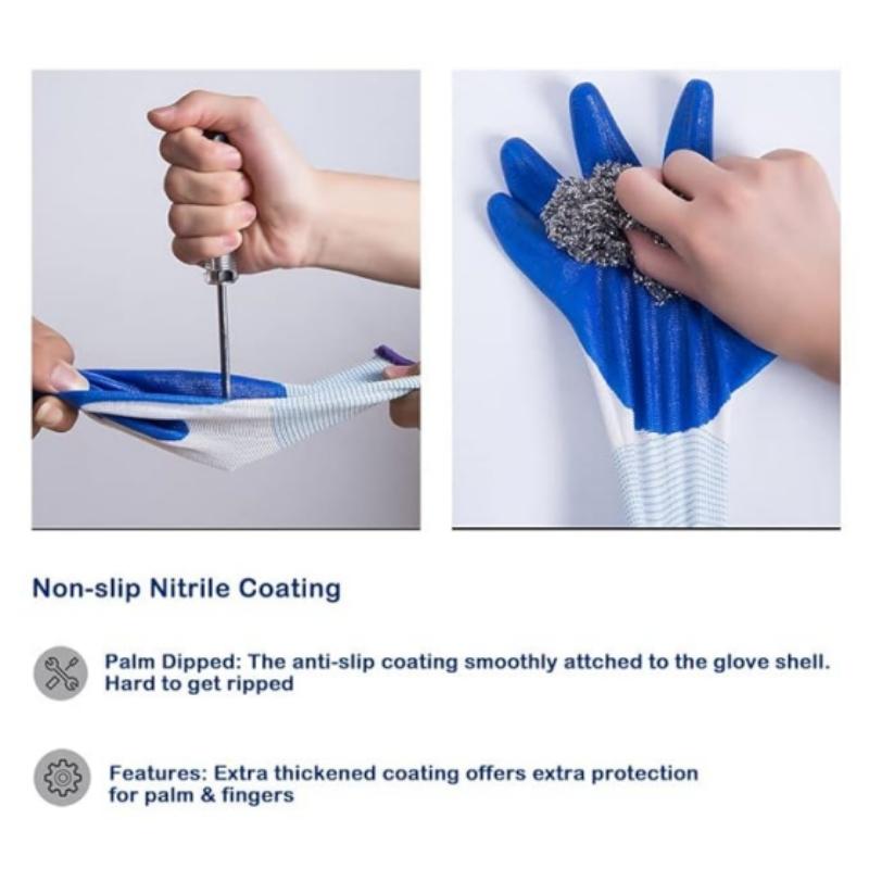 20 шт. Защитные рабочие перчатки с нитриловым покрытием, Нескользящие, Прочные, для тяжелых работ, для садоводства, двора, фермы, строительства, промышленности, ремонта