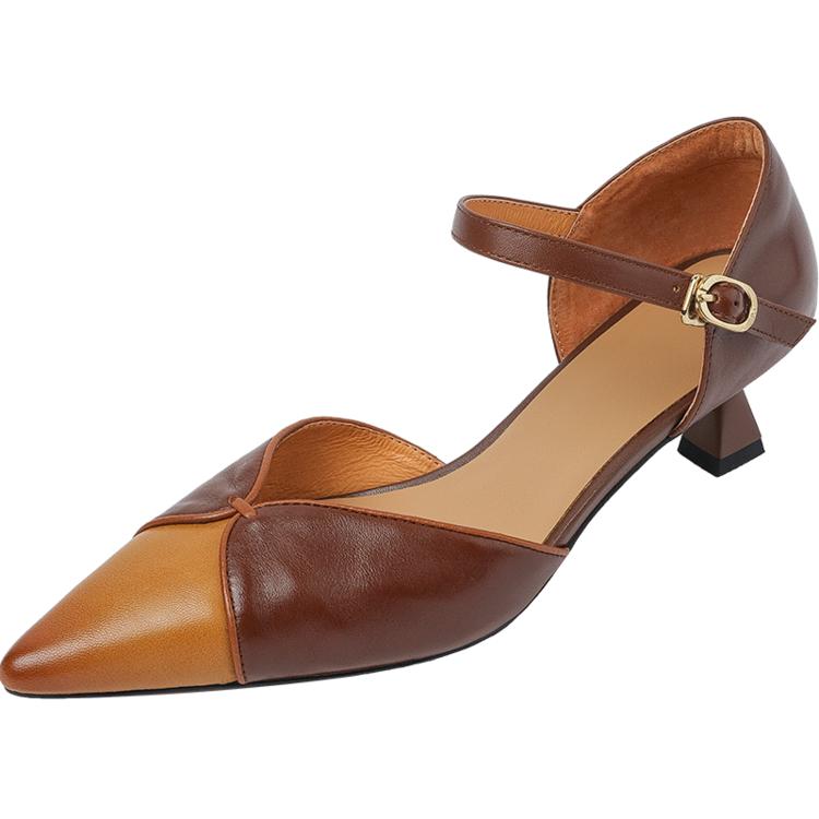 Модные летние сандалии из натуральной кожи с острым носком и высоким каблуком для женщин Zapatos Mujer, сандалии смешанного цвета с закрытым носком, женская обувь