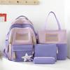 4Pcs Backpack Set Color Block Middle School Student Schoolbag Women's Color Contrast Large Capacity Backpack