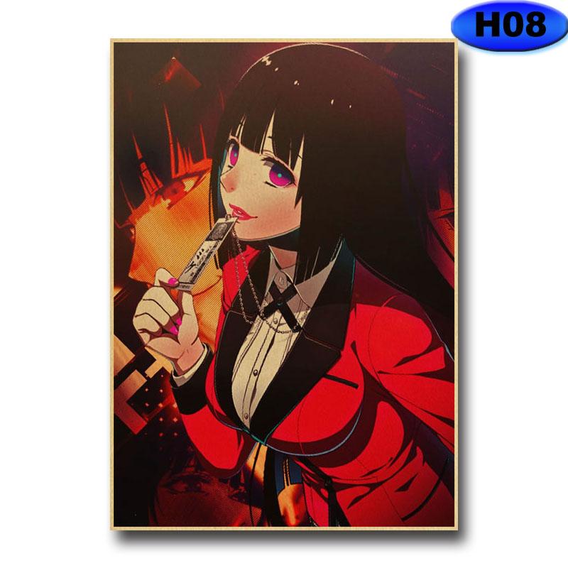 Винтажный плакат Kakegurui, наклейка, ретро аниме-плакаты и принты, настенные художественные фотографии для любителей, украшение для дома, гостиной, живопись