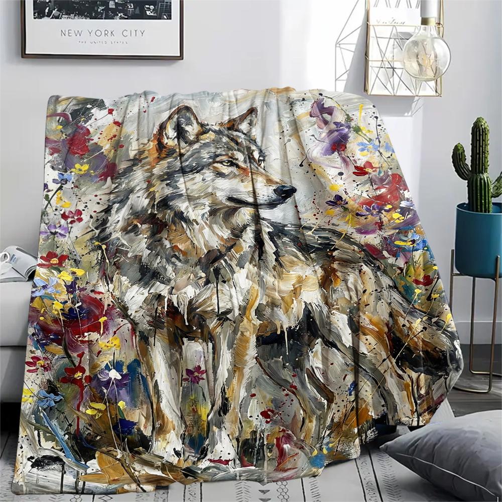 Wolf Abstract Print Flannel Blanket, High quality Comfortable for All Seasons, Home Decor, Warmth and Comfort, Perfect for Christmas Gifts144