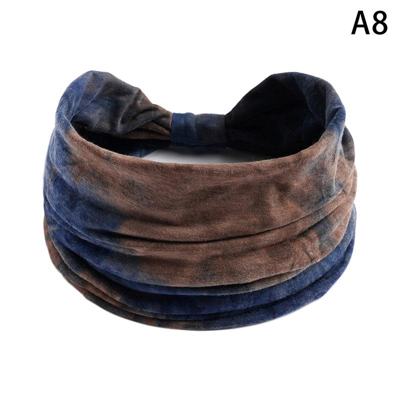 Tie-Dye Boho Knot Turbans Yoga Elastic Head Wrap Women Headband Wide Hairbands Headwear Bandanas Hair Band Accessories
