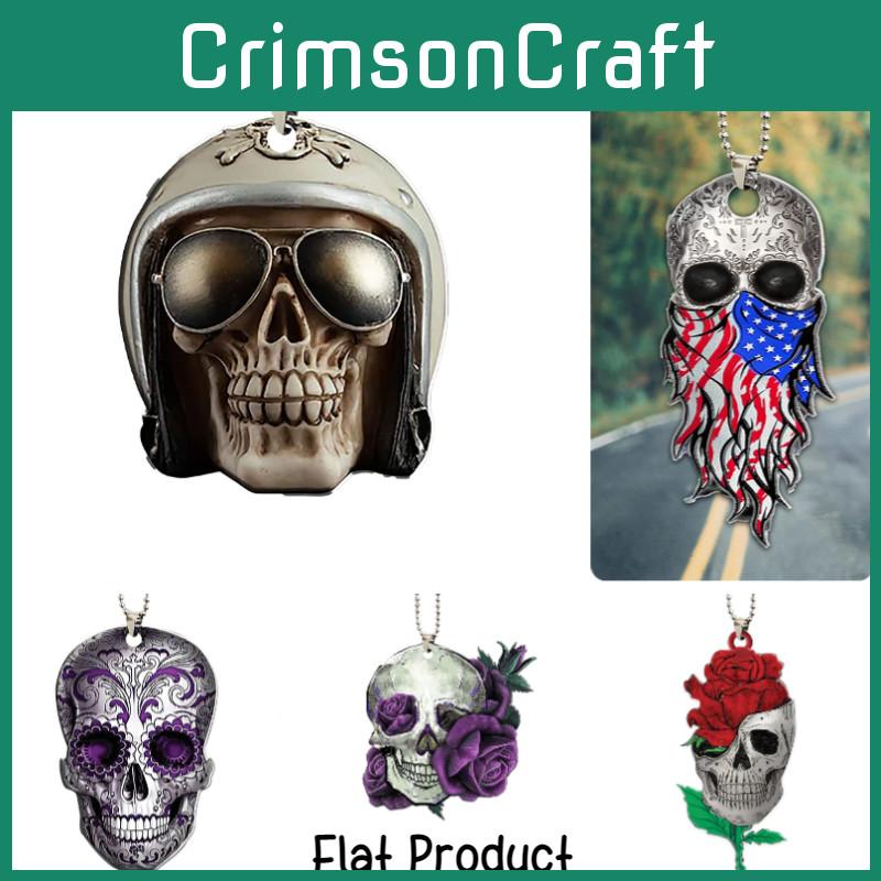 Acrylic Flat Car Interior Hanging Ornament Rose Skull Halloween Party Decoration
