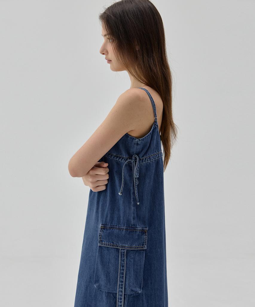 Rul And Y Denim Sleeveless Pocket Long Dress Indigo S6