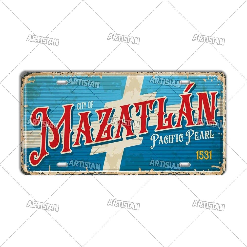 MEXICO License Plate Landmark Metal Tin Plaque City Metal Sign Wall Decor Garage Bar Pub Club Hotel Cafe Kitchen Home