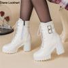 Autumn Winter Shoes Women Motorcycle Boots Ladies Boot Stylish Lady Ankle Boots High Heel Platforms Sexy Botas Buckle White