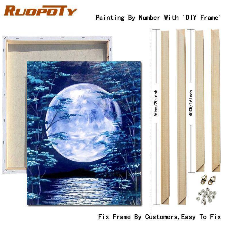 RUOPOTY Paint By Numbers Moon Scenery Unique Gift Home Decoration Picture By Number Sea Acrylic Drawing On Canvas