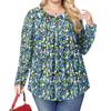 Women's Plus Size Fashion Printed Casual Pleated Round Neck Long Sleeve Top