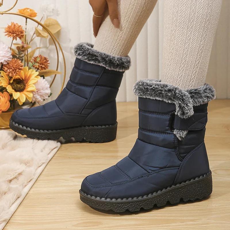 Fashion Faux Fur Thick Plush Ankle Boots Women 2025 Waterproof Non-Slip Snow Boots Woman Hook Loop Keep Warm Cotton Padded Shoes Female