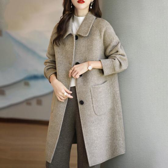 Women Winter Overcoat Turn-down Collar Pockets Pure Color Single-breasted Cardigan Loose Fit Coat Thermal Long Sleeves Commuting Dating Winter Coat