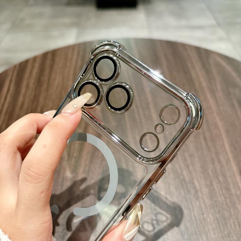 Прозрачный противоударный чехол с покрытием для iPhone 17 Air 16 15 14 13 12 Pro Max, защита от ударов, поддержка беспроводной зарядки Magsafe, полная защита