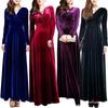 Женские нижние юбки больших размеров, винтажное женское осеннее платье с длинным рукавом и v-образным вырезом, плиссированное бархатное платье макси для банкета и банкета